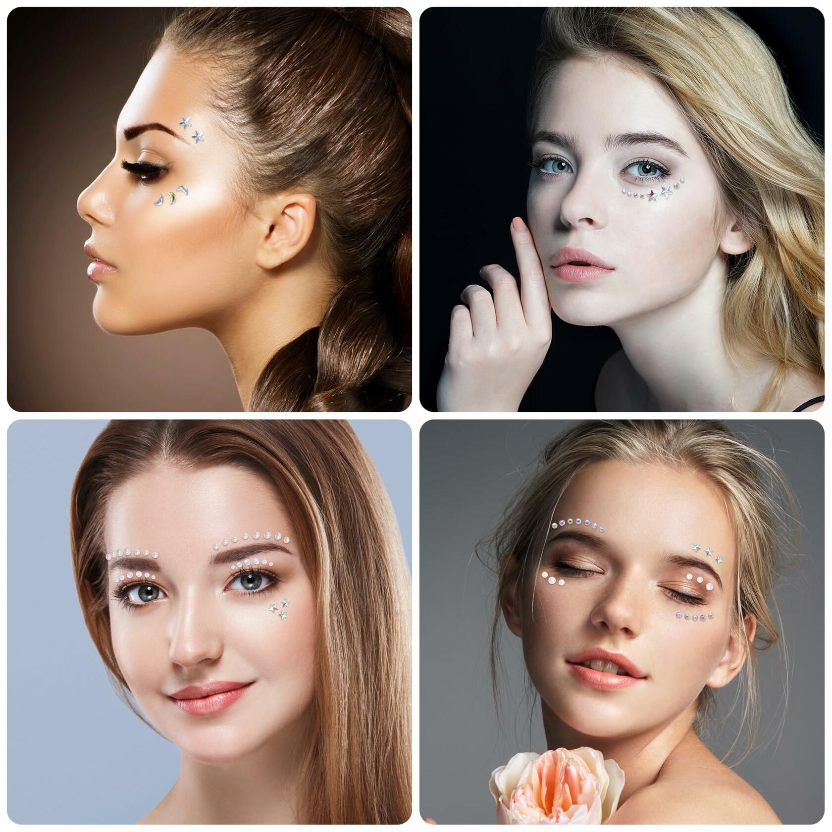 OIIKI 2 Sheets Face Eye Gems Stickers Rhinestone Body Nail Stickers White