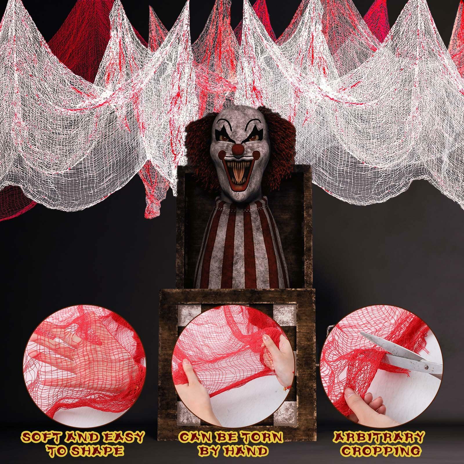 Preboun Halloween Creepy Cloth Gauze Decorations Red 16 Pcs 30x72in