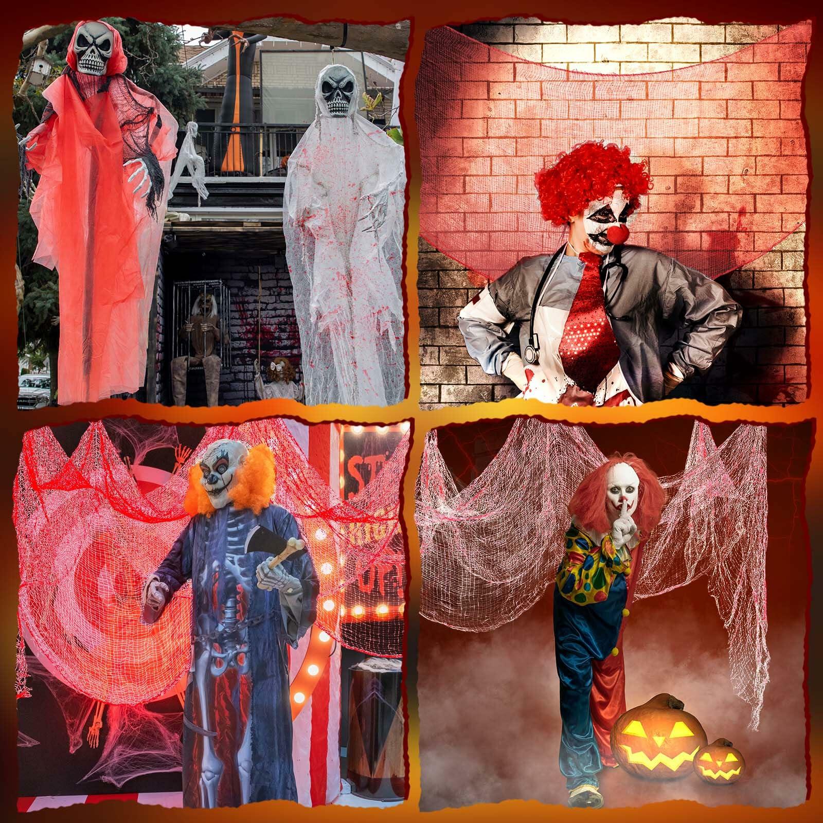 Preboun Halloween Creepy Cloth Gauze Decorations Red 16 Pcs 30x72in