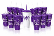 Skyley 16 Pcs Bachelorette Cups Plastic Travel Mugs White Purple Wedding
