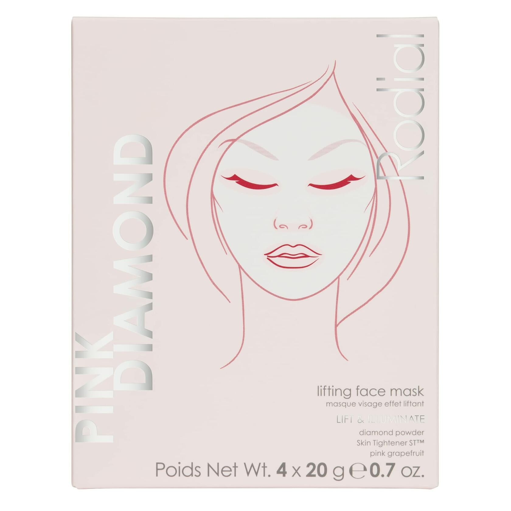 Rodial Pink Diamond Lifting Face Sheet Mask 4 Sachets Diamond Powder