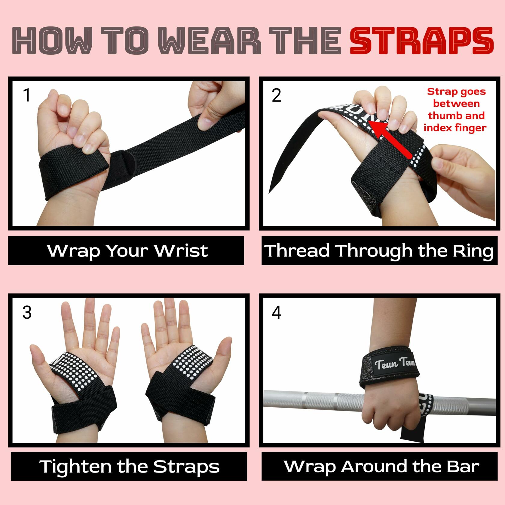 Teun Teun Weight Lifting Wrist Straps 24-Inch Cotton Neoprene Grey One Size