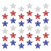 hhdatc 4th of July Hollow Out Star Banner Red Silver Blue Paper Decor