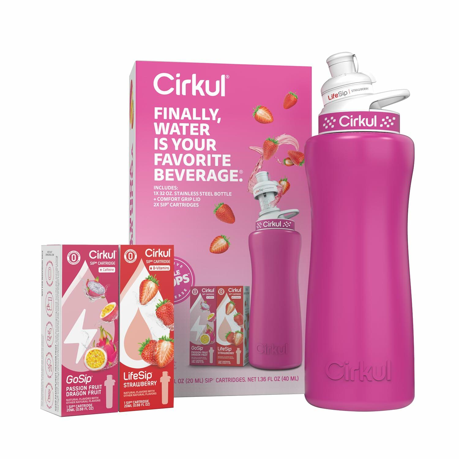 Cirkul 32oz Hot Pink Stainless Steel Water Bottle Starter Kit w/ 2 Cartridges