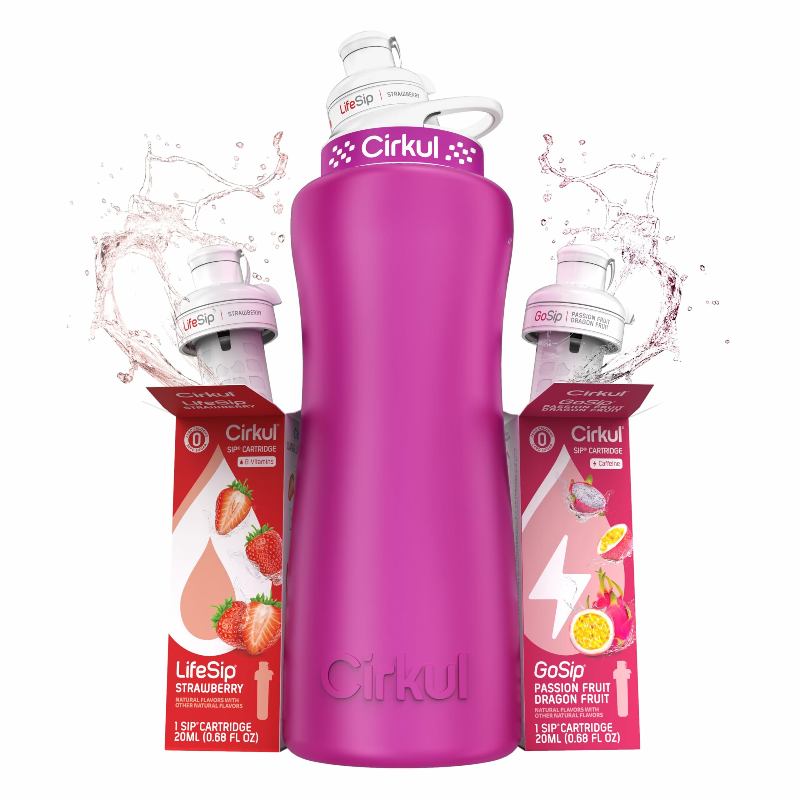 Cirkul 32oz Hot Pink Stainless Steel Water Bottle Starter Kit w/ 2 Cartridges