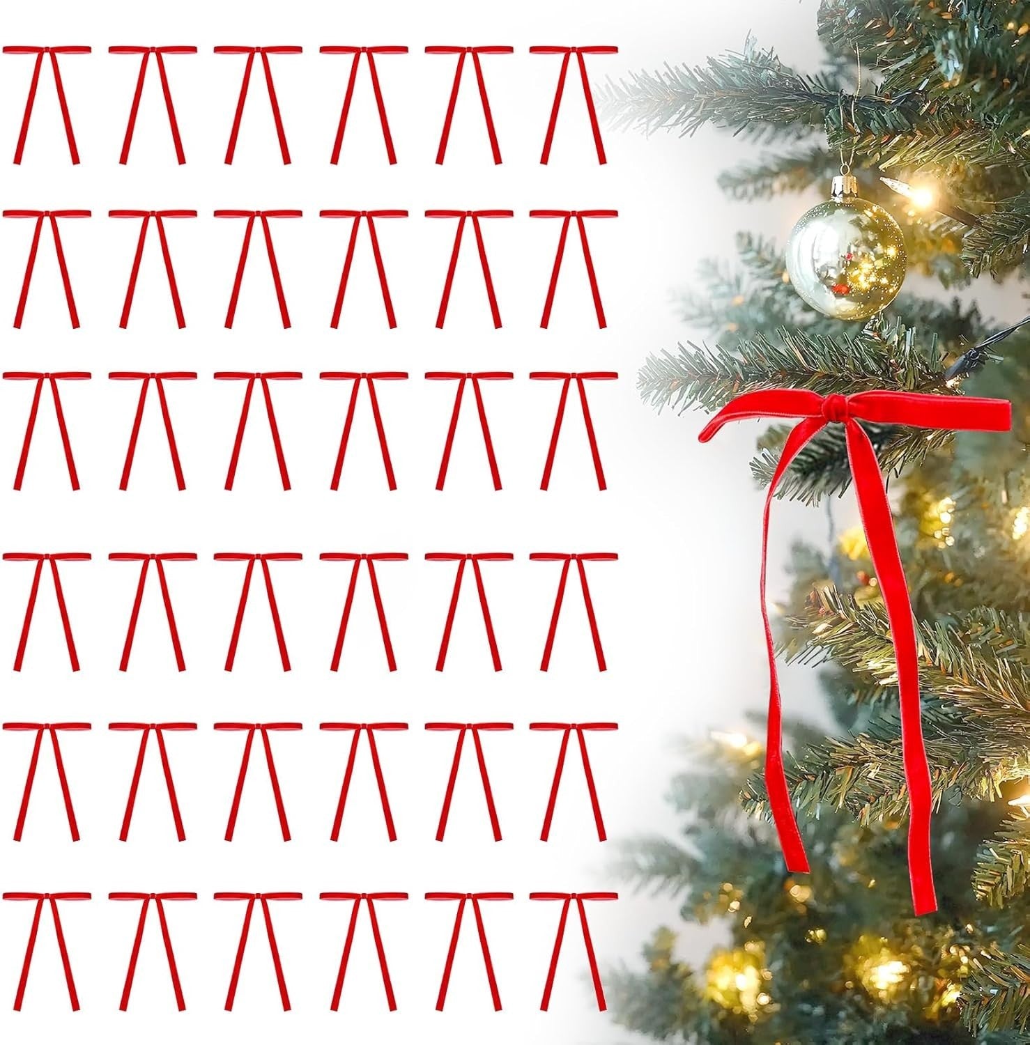 LamTrancail 36 Pcs Red Velvet Christmas Tree Bows 5x7 in Vintage Decor
