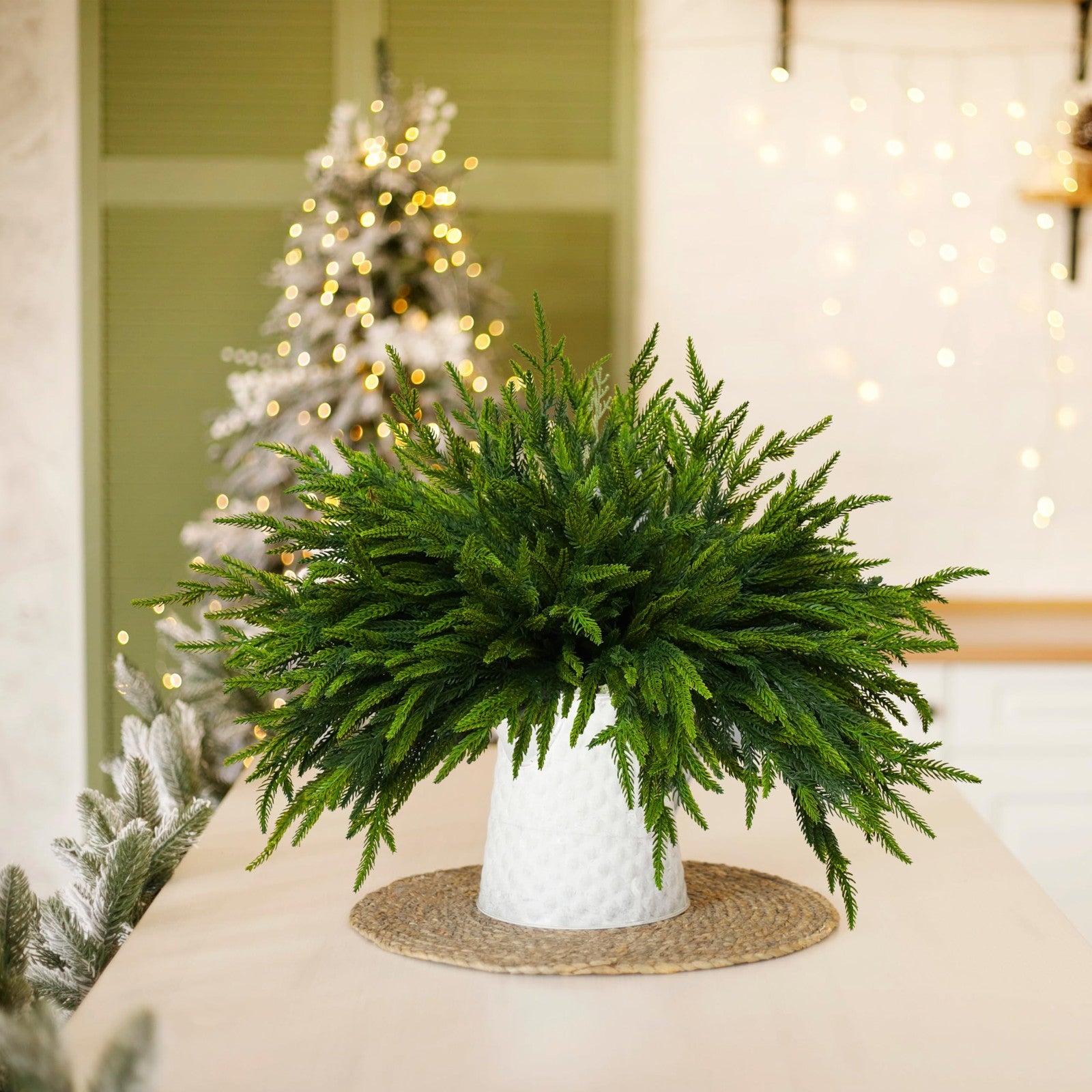 16 Pcs Norfolk Pine Branch 18in Artificial Christmas Green Plastic