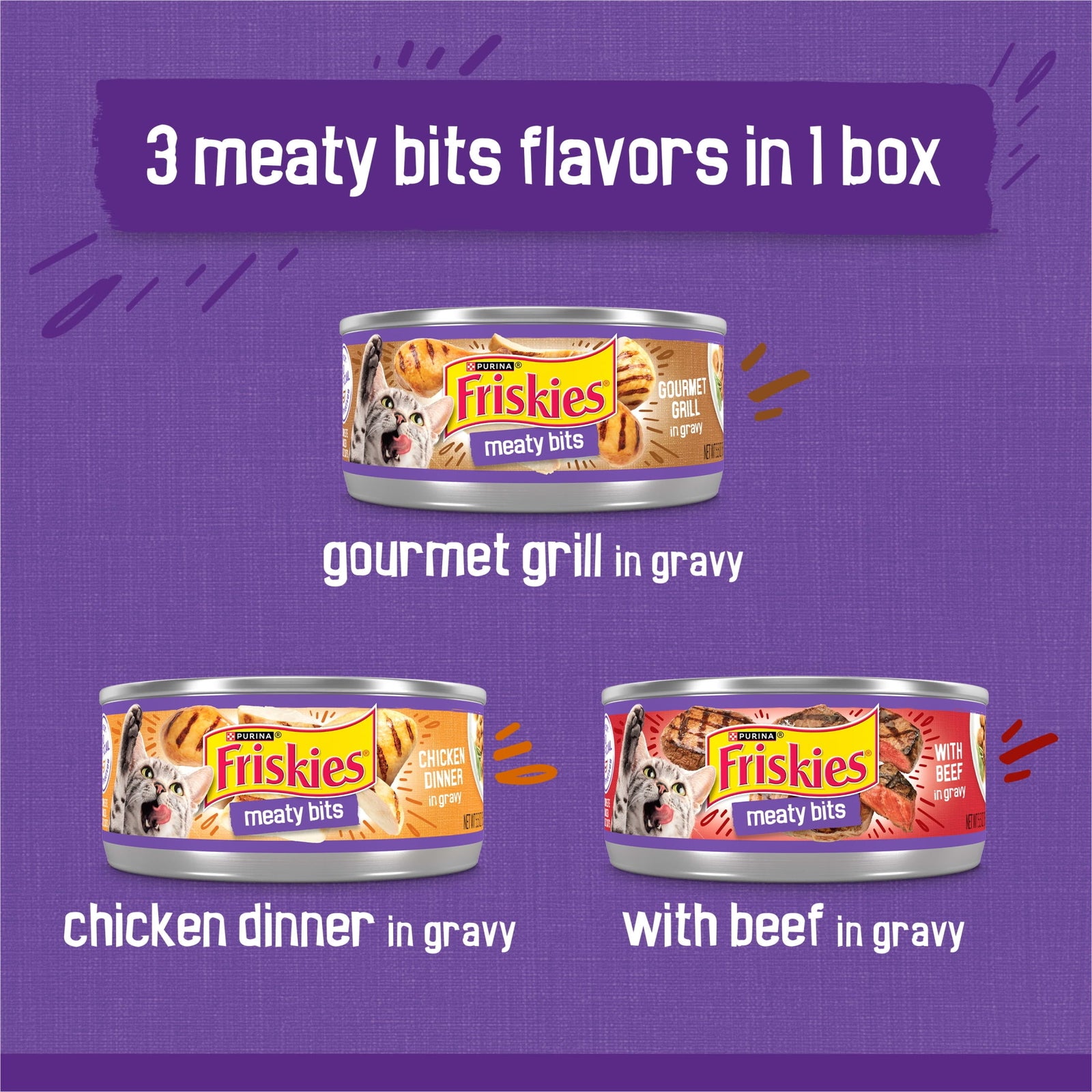 BestBy09/27 Friskies Gravy Variety Pack Meaty Bits Wet Cat Food 12 Pack 5.5oz