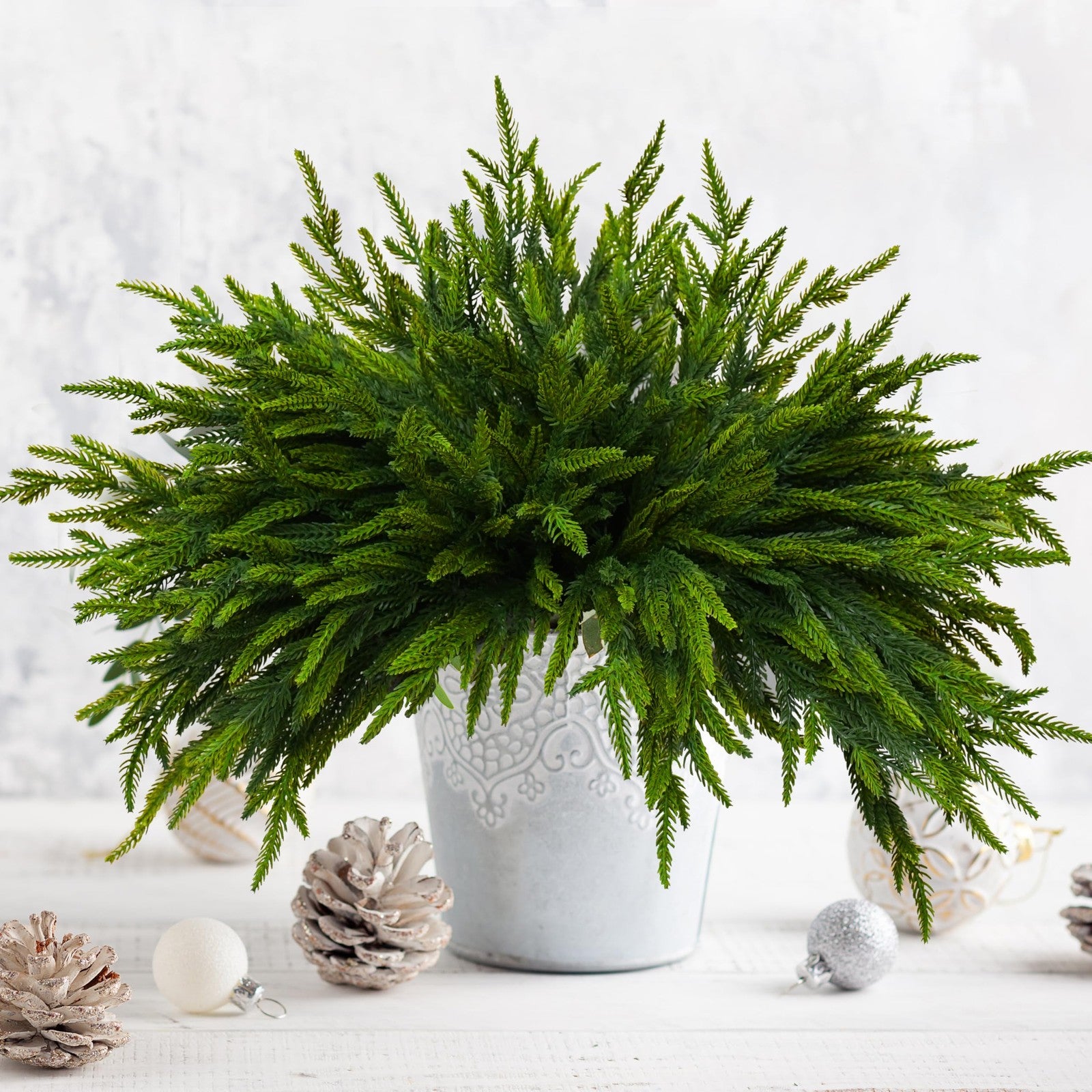 16 Pcs Norfolk Pine Branch 18in Artificial Christmas Green Plastic