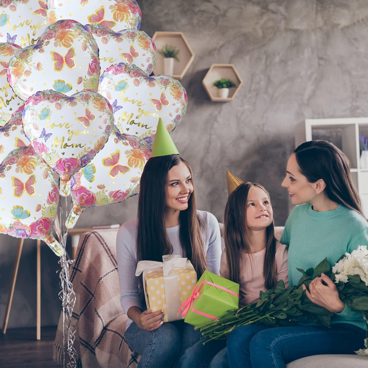 Gatherfun Mother's Day Balloon Set, 10-Pack Floral Hearts
