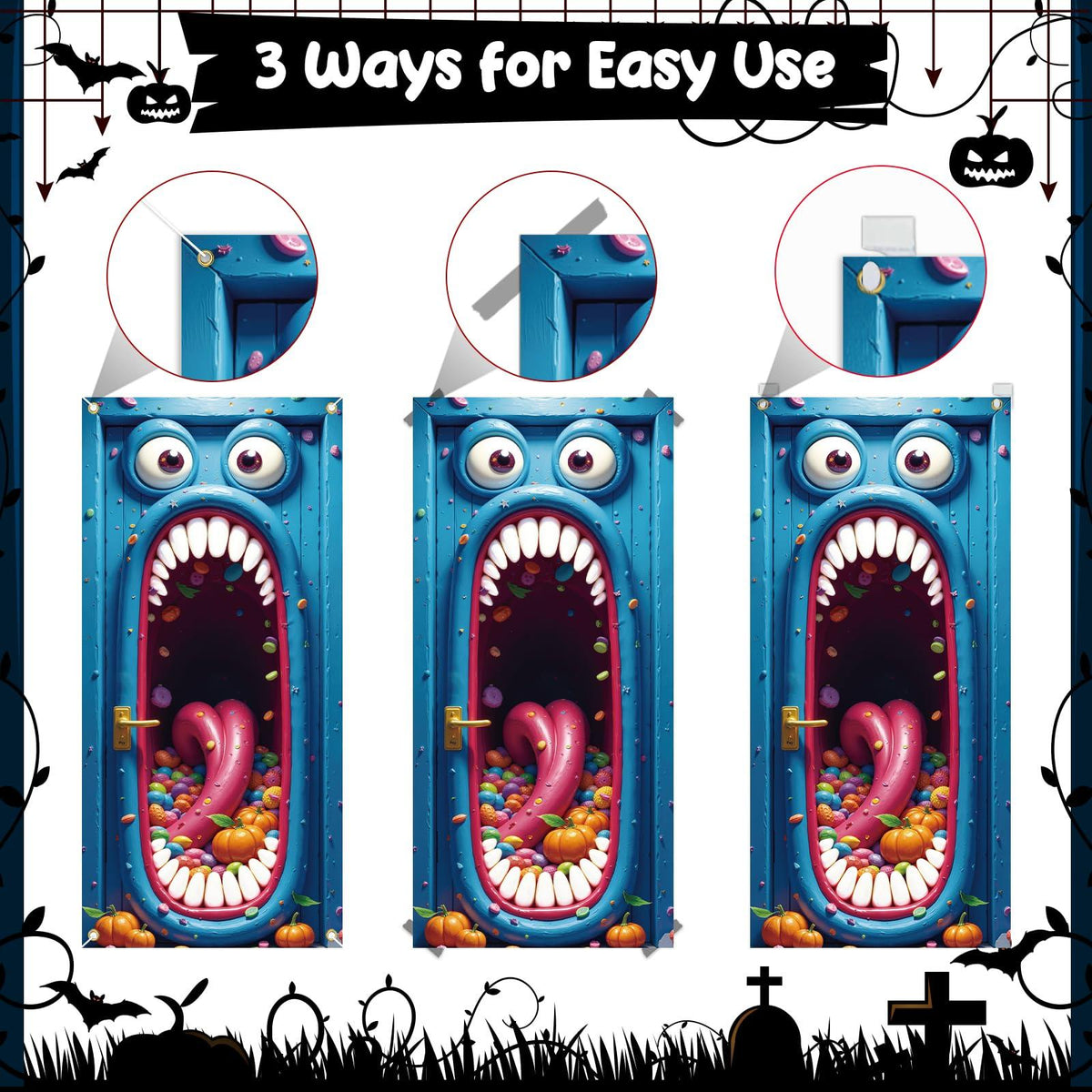 Halloween Monster Door Curtain, 72.8 x 35.4 in