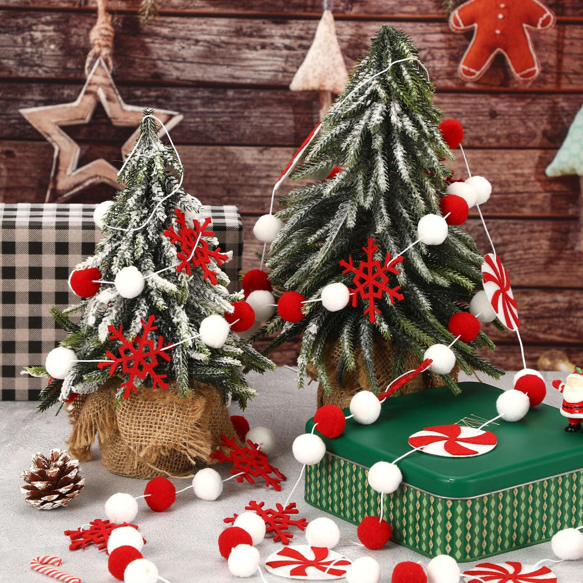 Jansun 4-Pack Christmas Felt Peppermint Snowflake Garland 32.8 ft