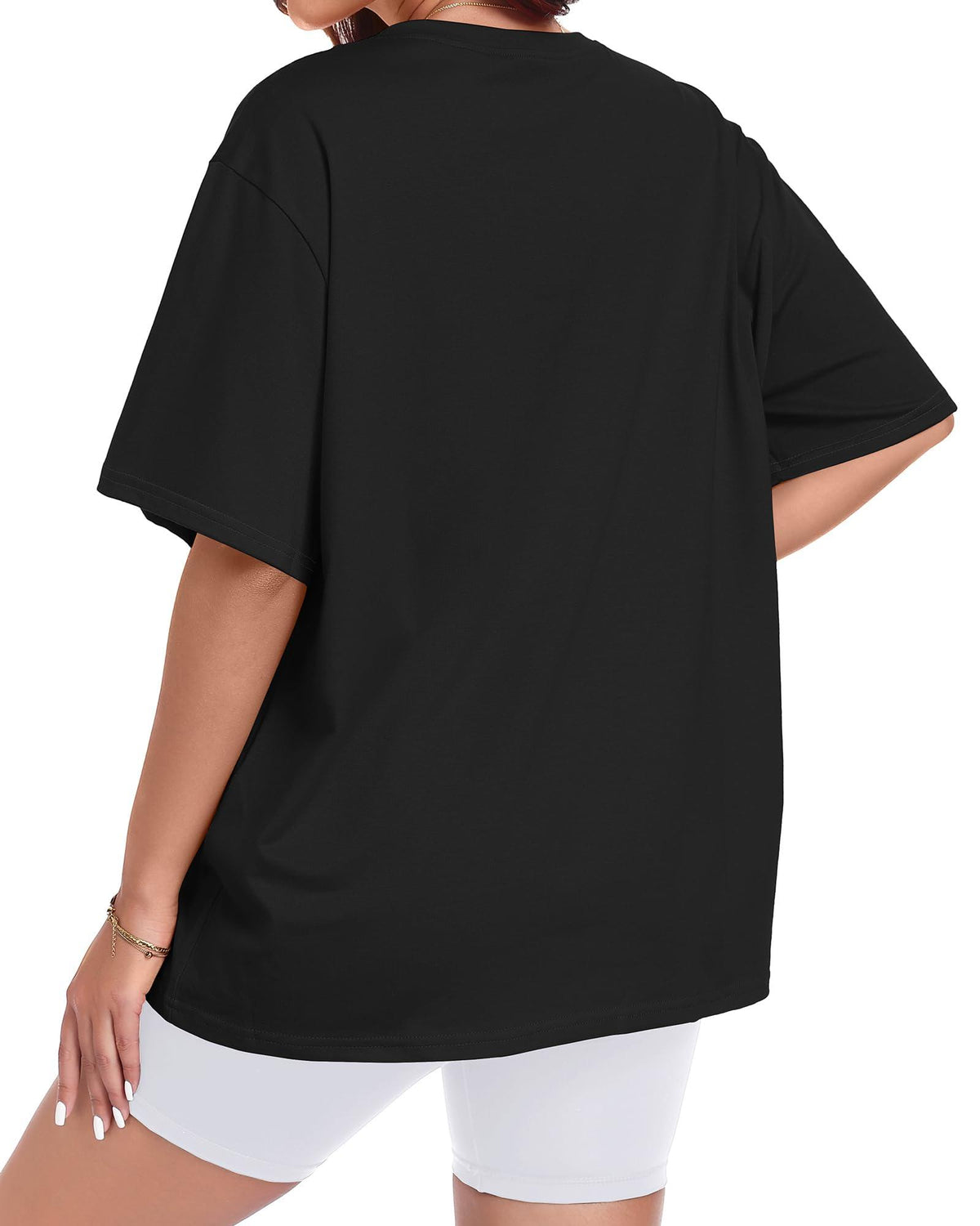 ADOREJOY Women's Oversized Black V-Neck T-Shirt, Short Sleeve, Small