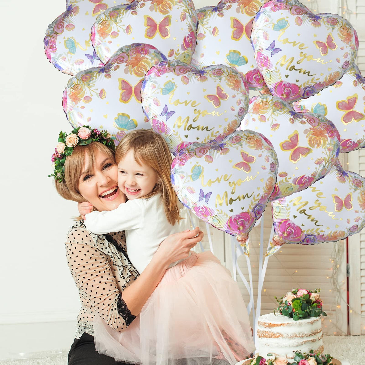 Gatherfun Mother's Day Balloon Set, 10-Pack Floral Hearts