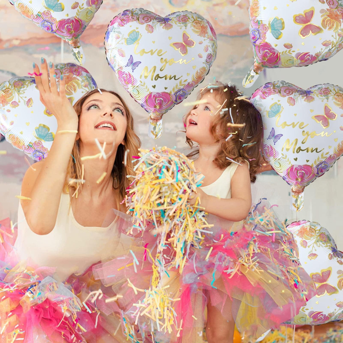 Gatherfun Mother's Day Balloon Set, 10-Pack Floral Hearts