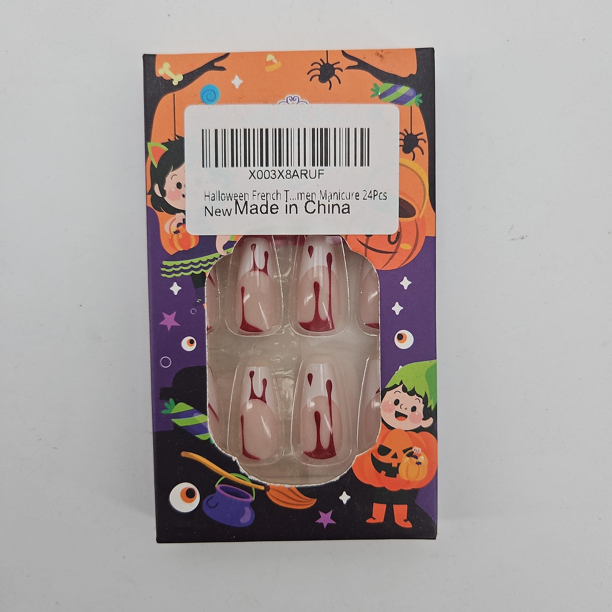 Halloween French Tip Press-On Nails, Red Drip, 24-Piece Set